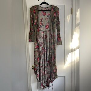 Cotton On Floral Boho High-Low Maxi Dress | Olive Green | XS